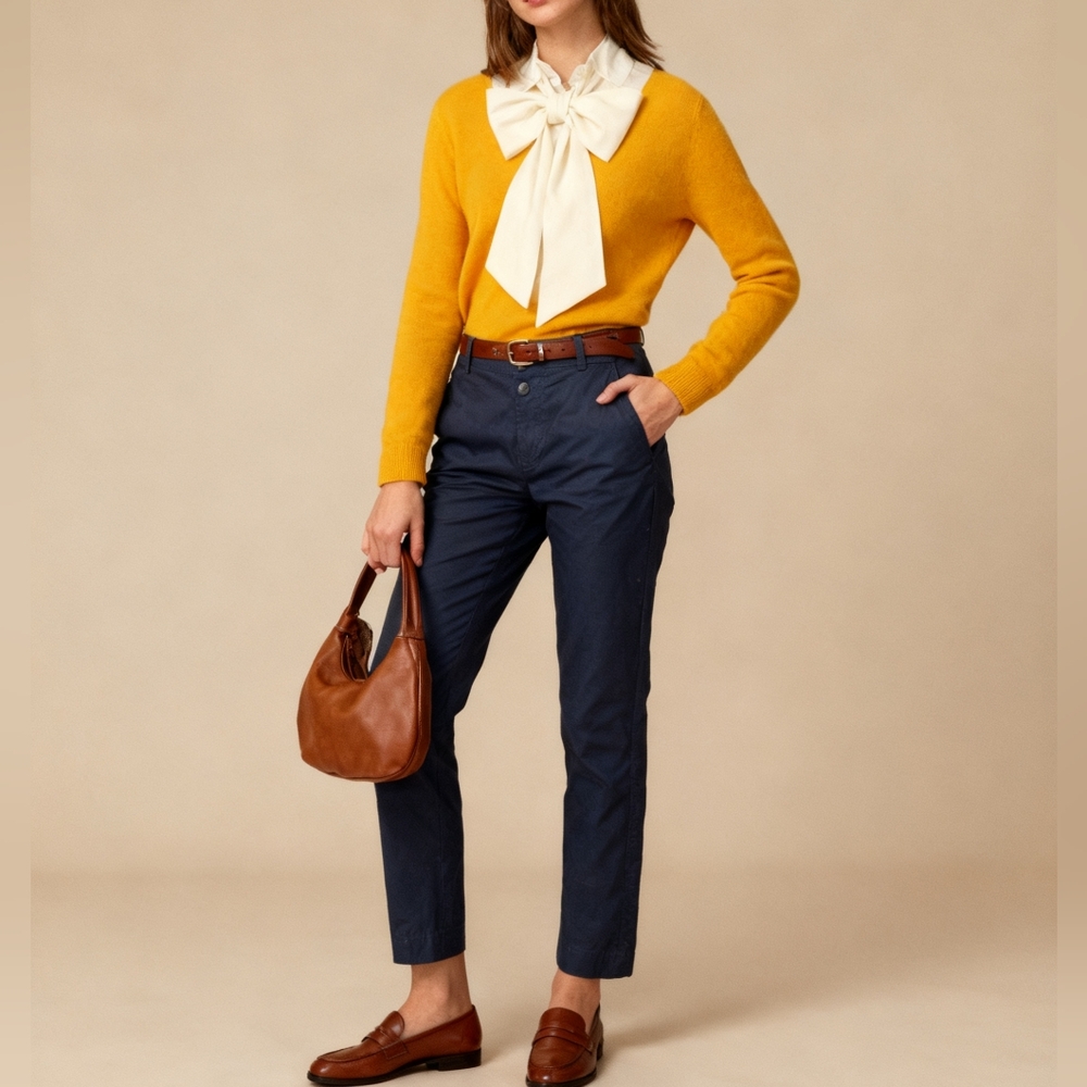 Ralph Lauren Navy Blue Flat-front Straight-leg Trousers